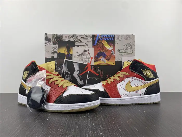 Jordan 1 Mid XQ White Black Sport Red 