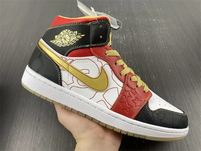 Jordan 1 Mid XQ White Black Sport Red 
