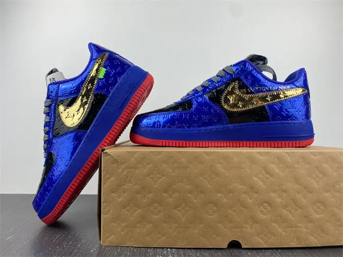 Luis Vitton Nike Air Force 1 Low By Royal blue Black Gold