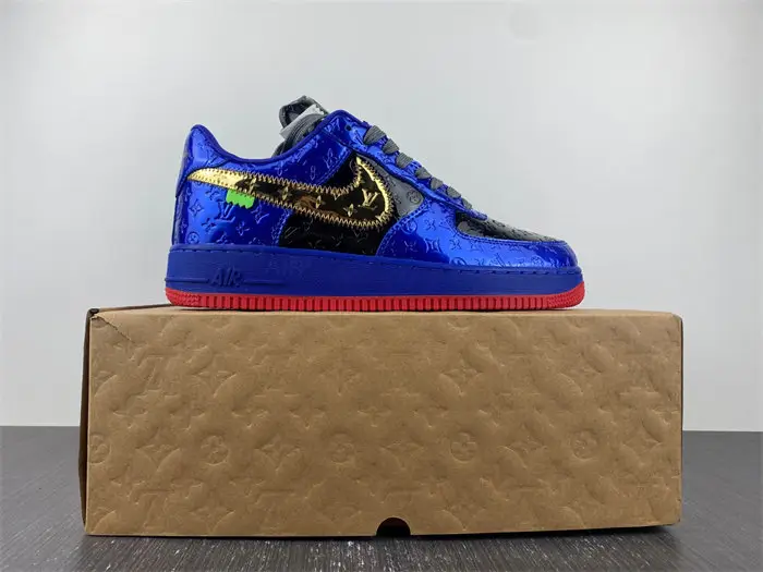 Luis Vitton Nike Air Force 1 Low By Royal blue Black Gold 